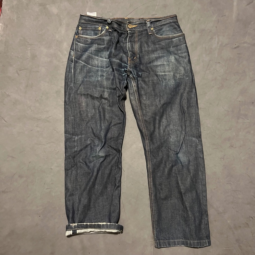 Levi's 514 Slim Straight Jeans Mens 34x27 Dark Wash Selvedge Denim